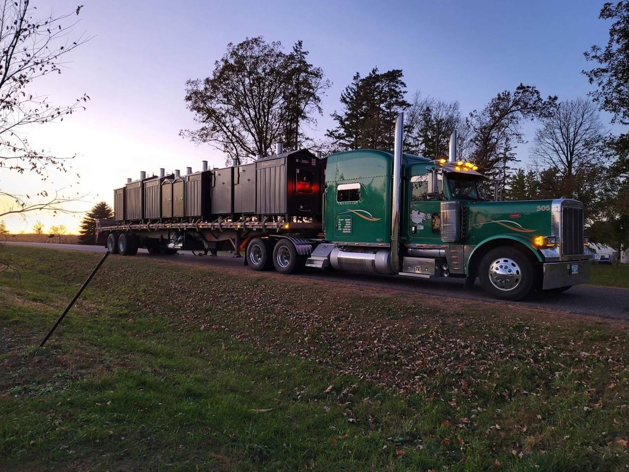 A semi load of new HeatMaster boilers arriving at our lot